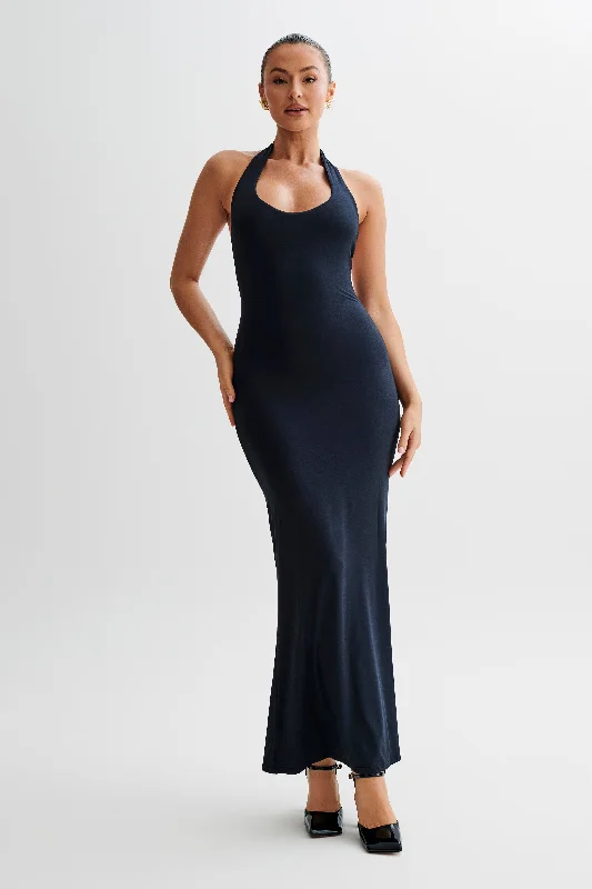 Jessica Modal Halter Maxi Dress - Black Bold Silhouette