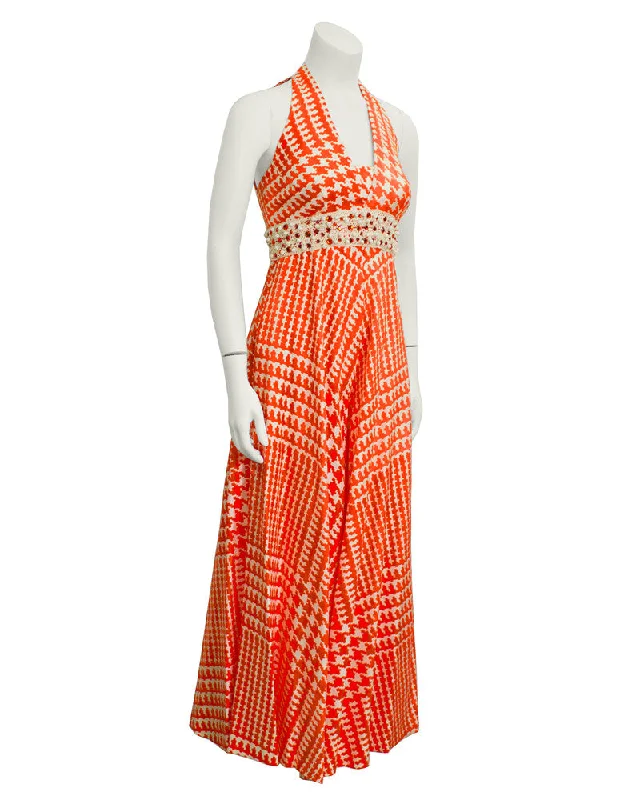 Orange & White Houndstooth Jumpsuit Dive Into Trendy Women's Fashion