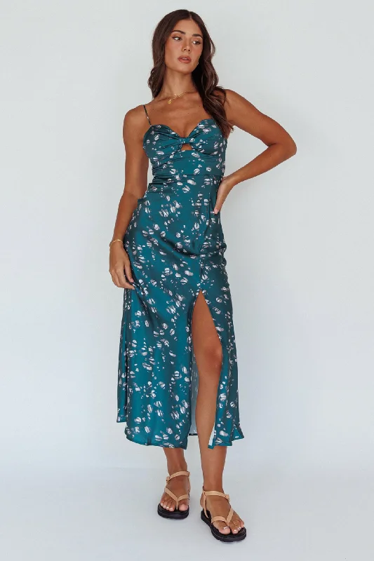 Missoula Cami Strap Padded Bust Midi Dress Printed Green Season Offer