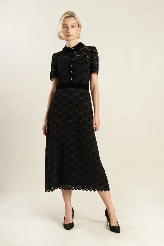 BOLD SYMPHONY WOVEN LACE MIDI DRESS Elegant Simplicity Wardrobe