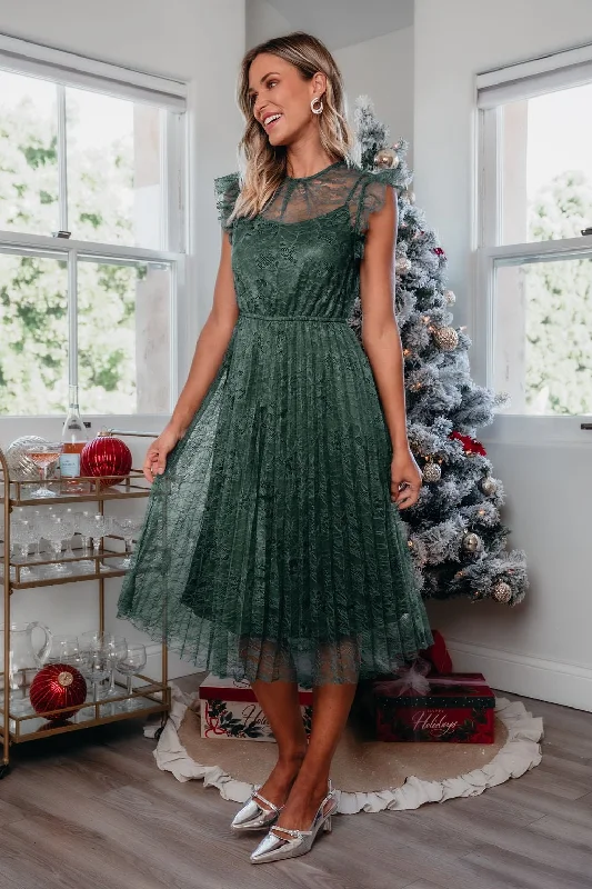 Green Floral Lace Pleated Midi Dress - FINAL SALE Style Upgrade