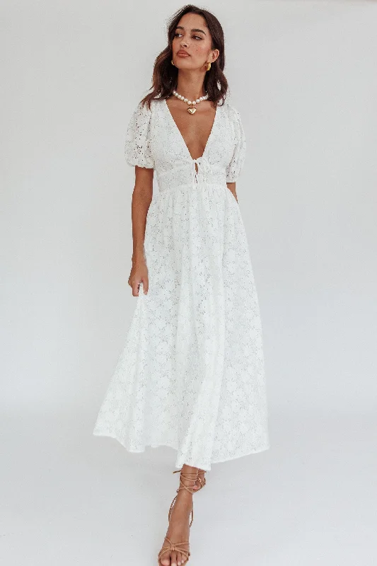 Sunday Kinda Love Puff Sleeve Lace Dress White Stylish Looks