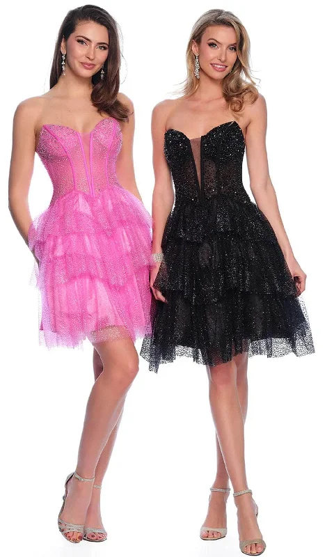 Dave & Johnny 11878 - Beaded Strapless Ruffled Cocktail Dress Trendy Fashion Sale