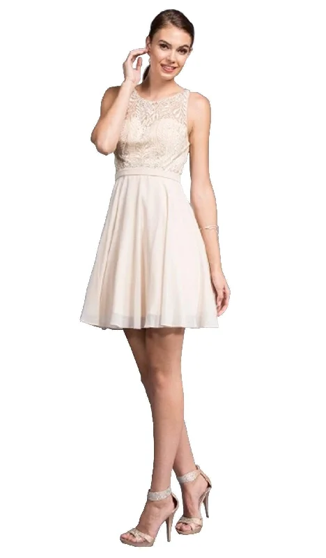 Aspeed Design - Embellished Sheer Bateau A-line Homecoming Dress Runway Inspired Wear