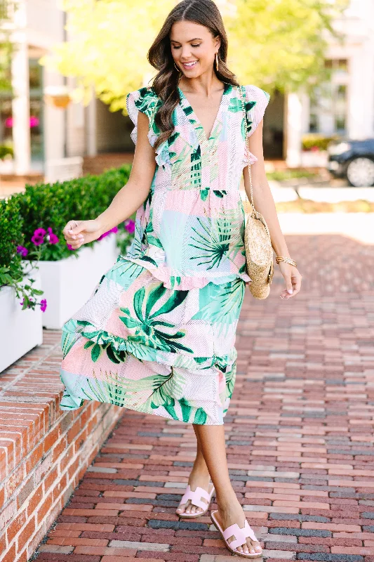 Tropical Dreams Pink Floral Midi Dress Limited Styles