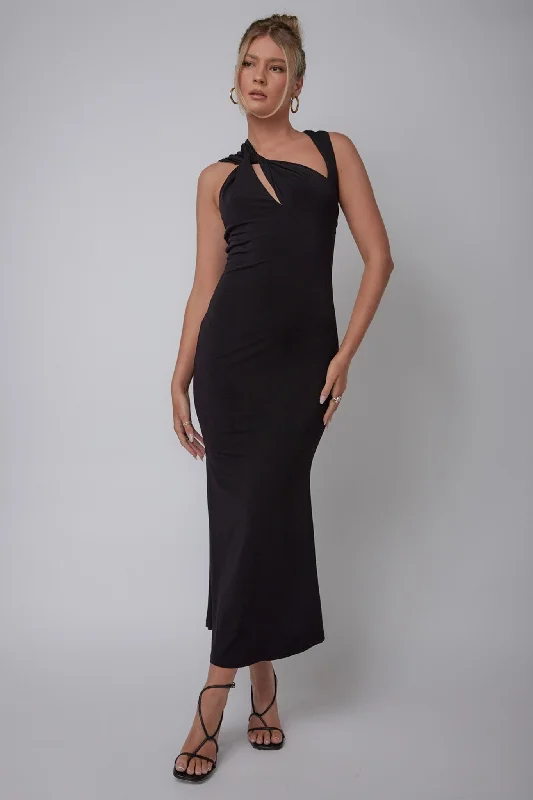 Karyl Shoulder Sash Midi Dress Black New Arrivals