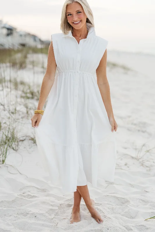 In This Moment White Cotton Midi Dress Crazy Discounts, Hurry Up