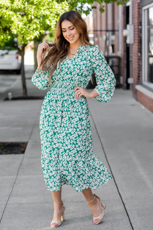 Azalea Ruffle Bottom Midi Dress Sustainable Fashion Extravaganza