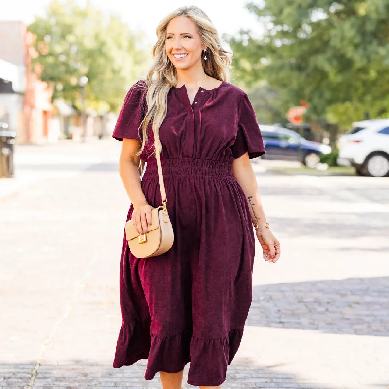 Lost In Time Dress, Plum Elegant Clothing