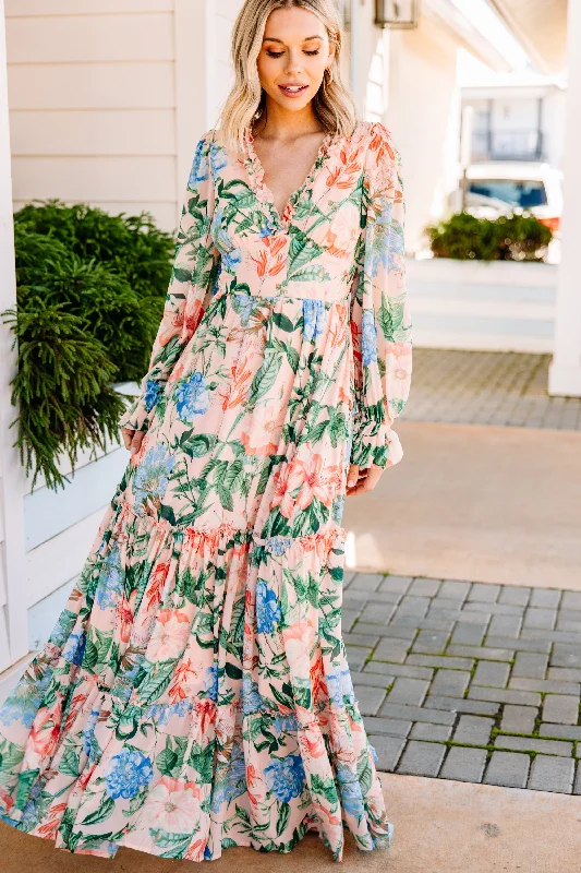 Let's Go Back Peach Pink Floral Maxi Dress Inspired By You, Designed For You