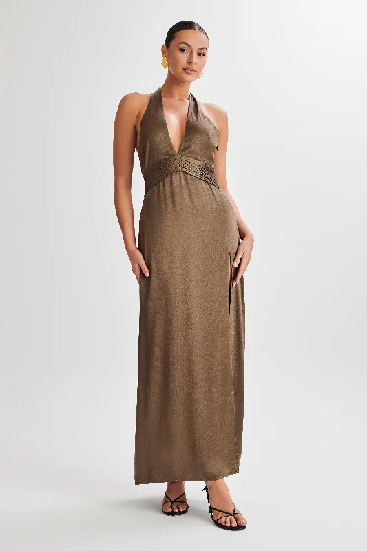 Milana Halter Maxi Dress - Khaki Stay Ahead In Style