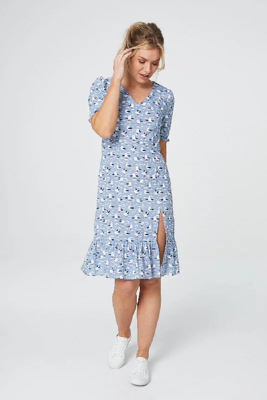 Bird Print Short Sleeve Tea Dress Wardrobe Refresh