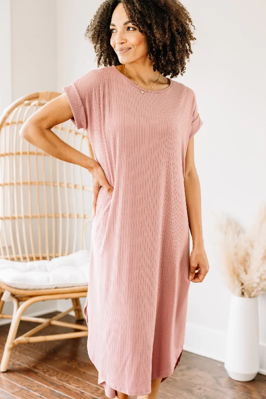 It's All Here Mauve Pink Ribbed Midi Dress Huge Savings On Parisian Styles