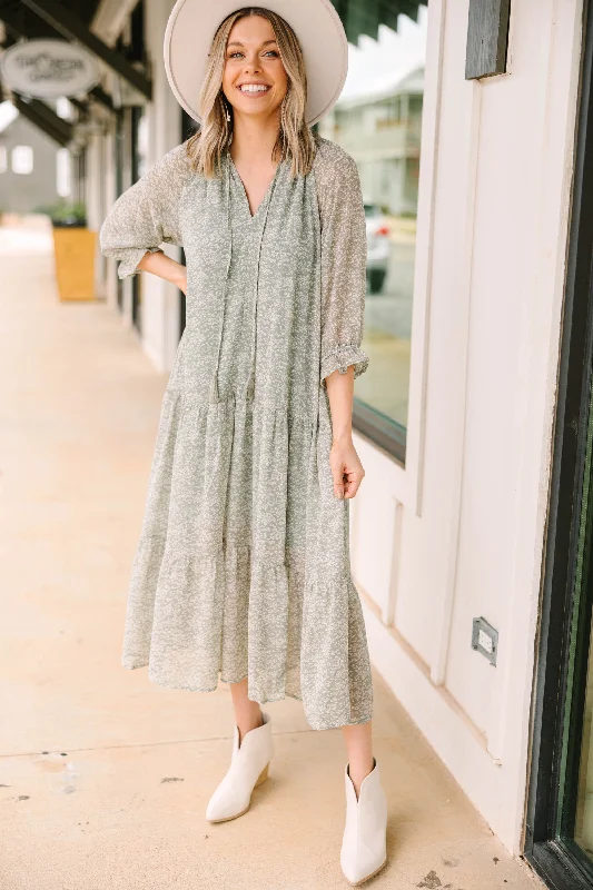 All Worth It Sage Green Ditsy Floral Midi Dress Fashion Sale