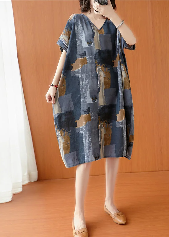 French Grey Oversized Tie Dye Cotton Dress Summer Style Redefined