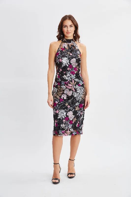 Floral Sequin Halter Dress Shop Sales