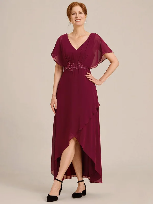 Elegant A-line Waist Applique Ruffled Mother of the Bride Dress Classic Appeal