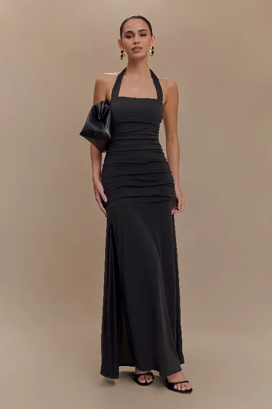 Bentley Peached Jersey Halter Maxi Dress - Black Travel Essentials