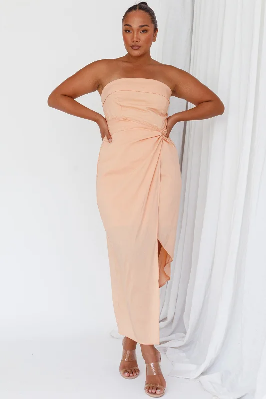 Last Looks Strapless Wrap Midi Dress Peach Big Discounts