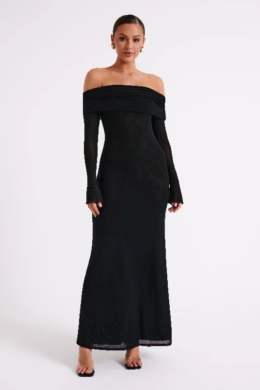 Josie Off Shoulder Mesh Maxi Dress - Black Quality Driven Apparel