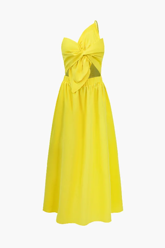 Ruched Twist Knot Cut Out One Shoulder Slip Midi Dress Seasonal Trend