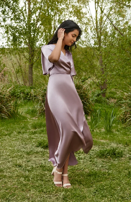 Florence Waterfall Dress in Mocha Satin Flash Sale