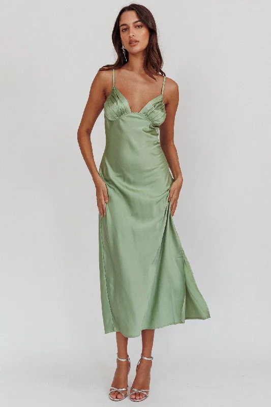 Felicity Pleat Bust Split Midi Dress Sage Style Without Limits