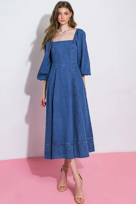 FEELIN'S GROOVY DENIM MIDI DRESS Exclusive Deals Online