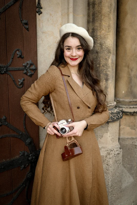 Enola Dress, Long Sleeve, Hemp, Camel Brown Dreamy Aesthetic