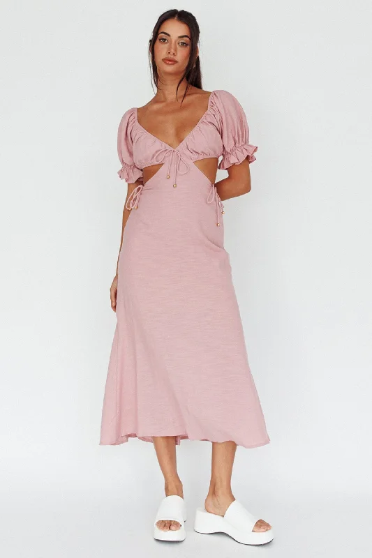 Fancy Free Puff Sleeve Midi Dress Blush Mega Sales