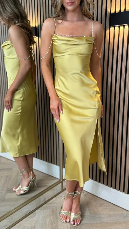 Paris Yellow Satin Slip Midi Dress Shop Sales