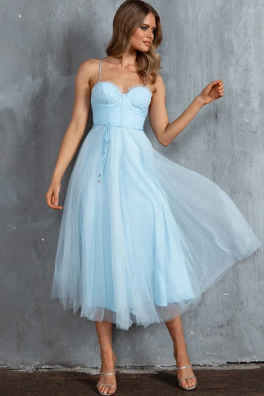 Smitten Sweetheart Neckline Chiffon Midi Dress Blue Flash Sale