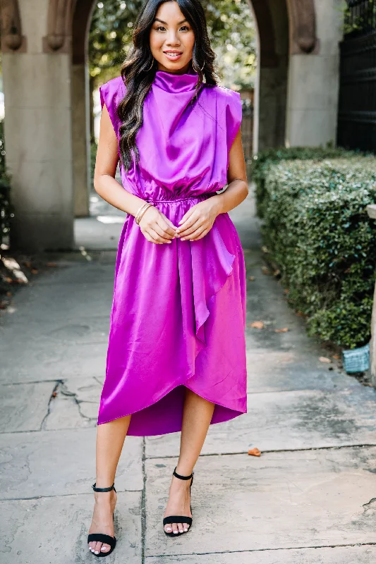 All Eyes On You Plum Purple Satin Midi Dress Chic Outfits