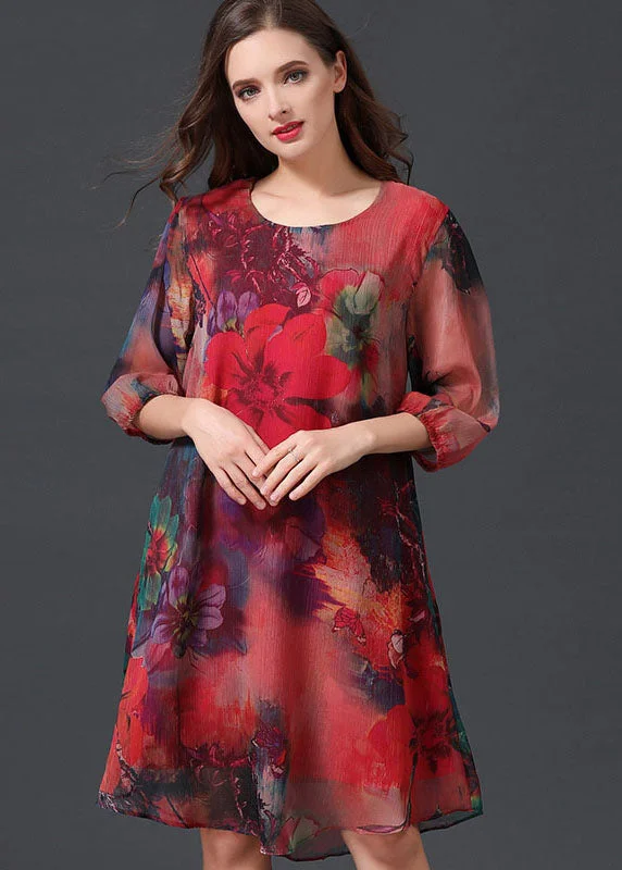 Women Red O Neck Print Patchwork Chiffon Mid Dress Summer New Season Fashion Preview Sale