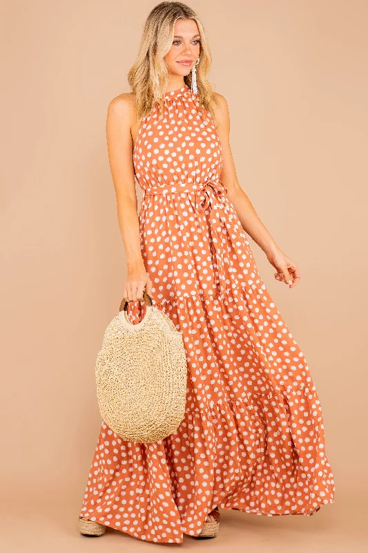 The Best You Can Get Salmon Orange Polka Dot Maxi Dress Trend Driven Wardrobe