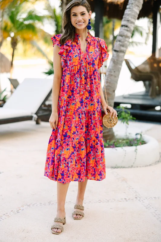 It's All Clear Fuchsia Pink Floral Midi Dess Fashion For Every Occasion