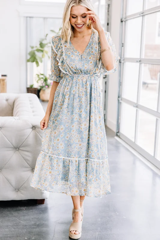 Just My Type Chambray Blue Floral Midi Dress Great Deals On Ethnic Cultural Wear