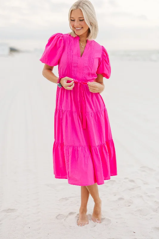 Pinch: Good To You Candy Pink Tiered Midi Dress Feminine Elegant