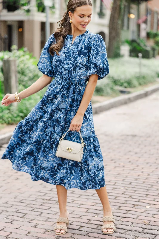 It's A Match Navy Toile Midi Dress Hot Sale