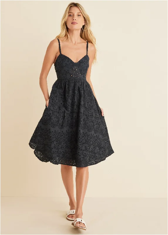 Paisley Eyelet Dress - Black Big Savings On Rustic Countryside Styles