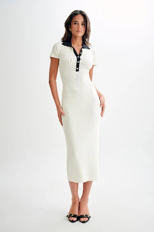 Jessamine Collared Contrast Maxi Dress - Ivory Day-To-Night Styles