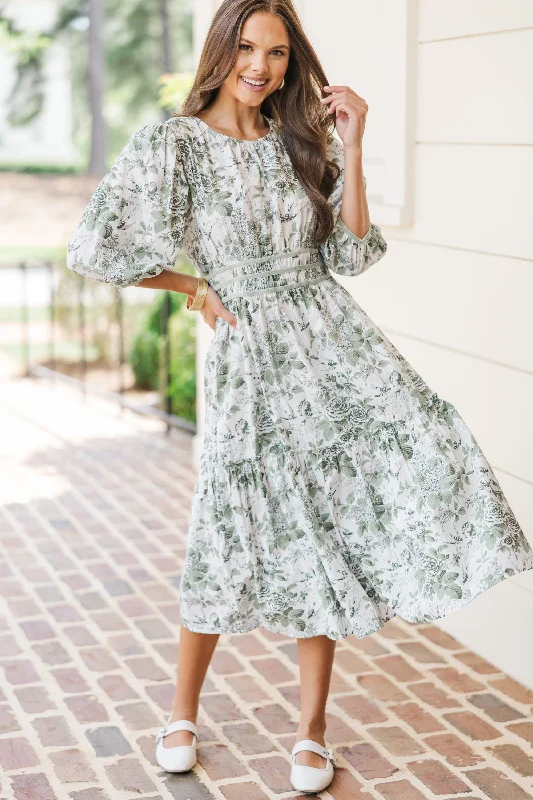 On The Trails Sage Green Floral Midi Dress Redefining Women's Style