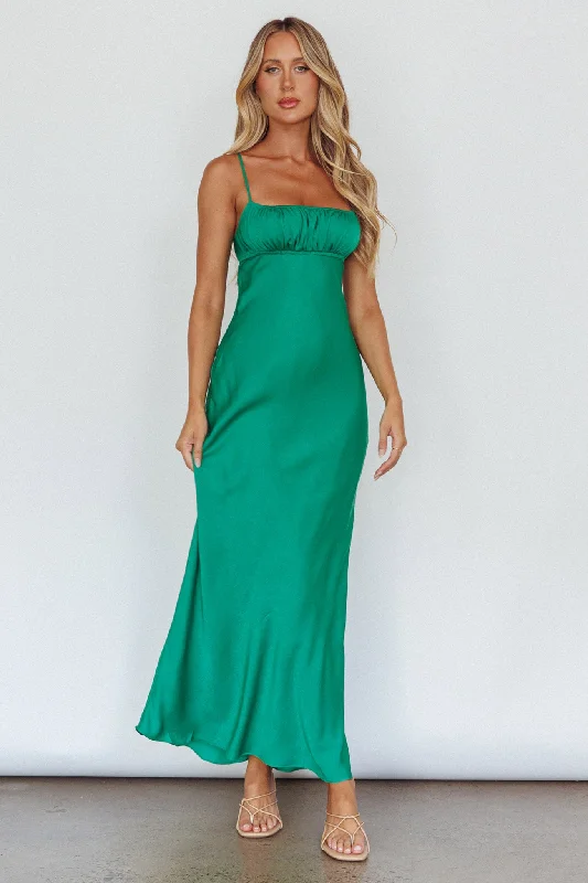 From Above V-Back Midi Dress Forest Green Flowy Fabric