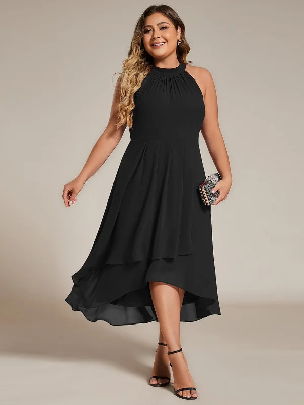 Chic Lila | Flowy Plus Size Halter Neck Chiffon Midi Wedding Guest Dress Budget Friendly