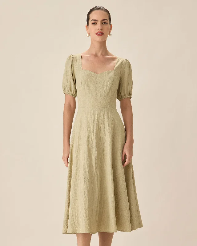 Green Sweetheart Neck Shirred Midi Dress Best Deals Of The Season