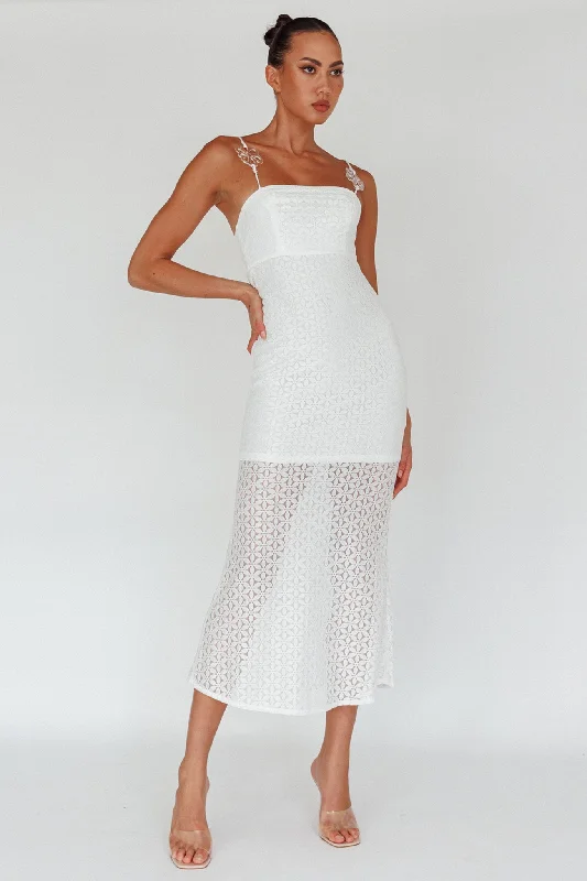 Lazy Daisy Flower Strap Midi Dress White Limited - Edition Drops