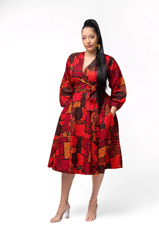 Demi Ankara Midi Dress | Red and Orange African Print Wardrobe Upgrade