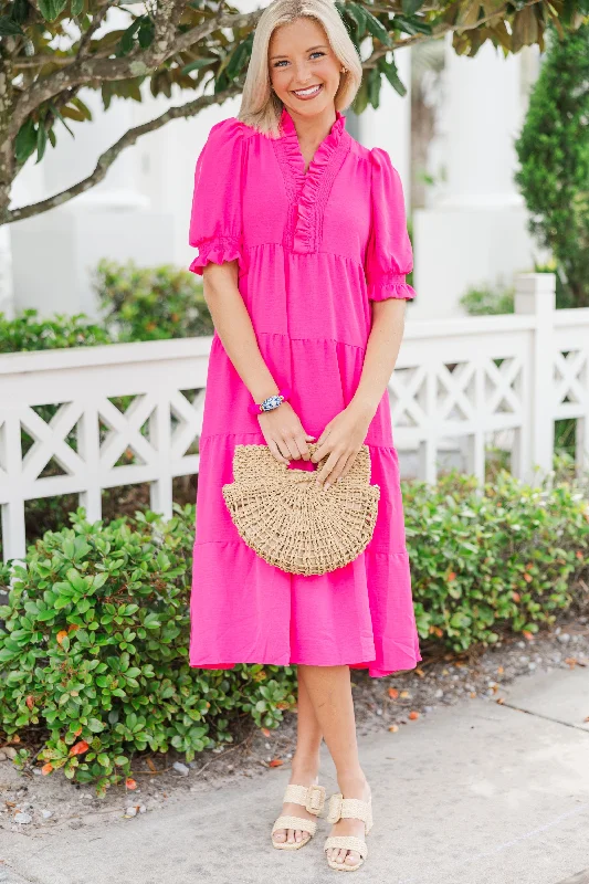 Live Out Loud Pink Ruffled Midi Dress Clearance Sale, All Cheap