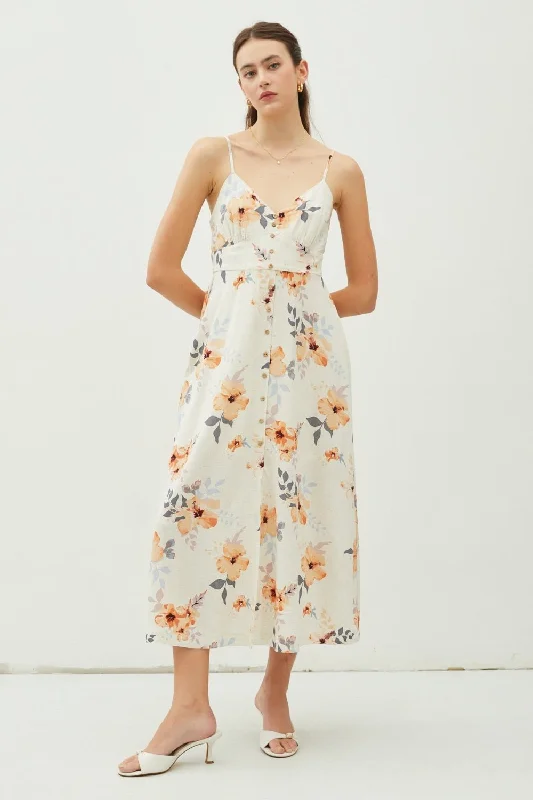 Floral Button Down Cami Midi Dress Special Offer