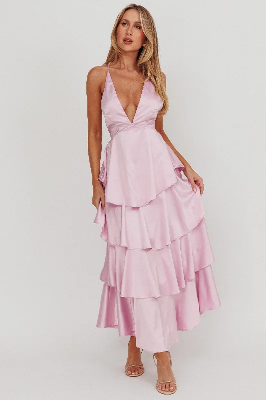 Auguste Tiered Frill Strappy Back Dress Lilac Trend Setting Threads